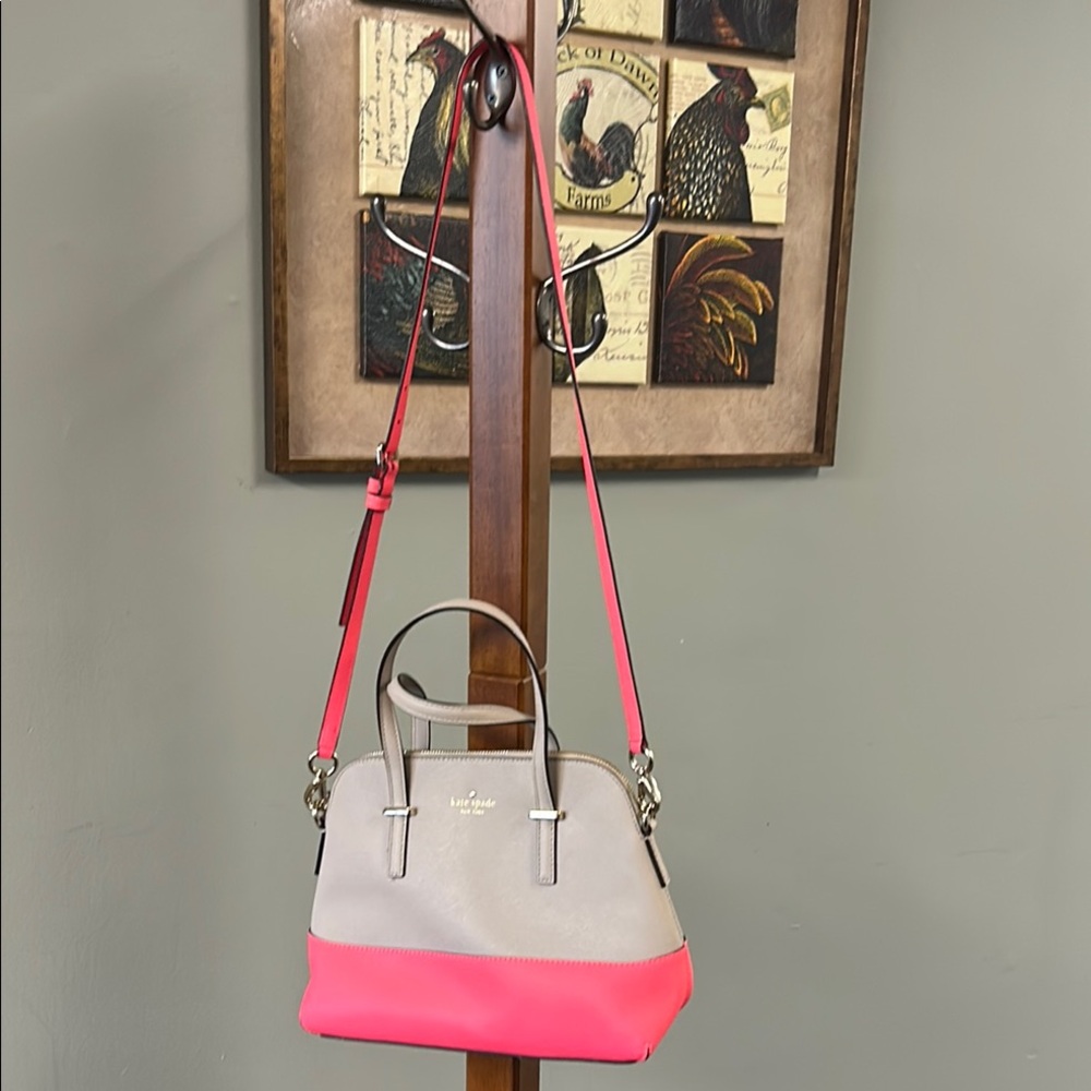 kate spade Gray and Bright Pink Dome Satchel with Adjustable Strap
